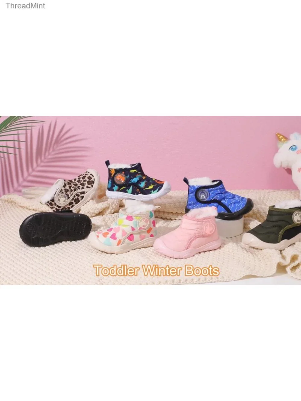 Kids Winter Boots Anti-Slip EVA Sole Faux Fur Lining Unisex Toddler